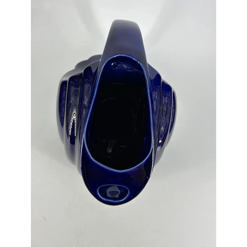 VTG Hall China USA Ceramic Disc Pitcher Ice Lip MCM Cobalt Blue #1338